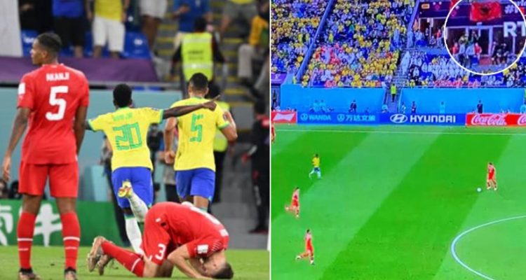 Botërori/ Flamuri i Shqipërisë valëvitet në ndeshjen Brazil-Zvicër