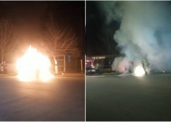 Korçë/ Shpërthen në flakë automjeti në mes të rrugës (VIDEO)