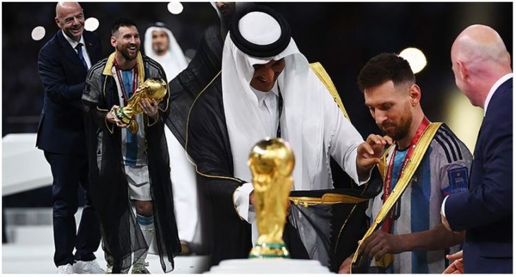FOTO/ Veshur me pelerinë, ja si Messi ngriti Kupën e Botës