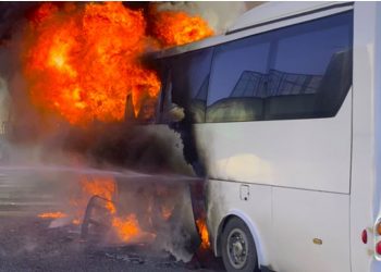 Merr flakë autobusi i linjës interurbane në Berat