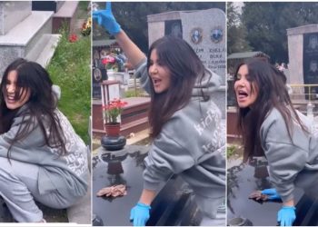 Skandal, Megi Pojani tallet te varri i të afërmes (VIDEO)