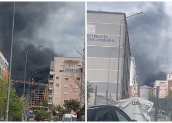 VIDEO/ Zjarr në një pallat të Tiranës, tymi mbulon Bulevardin e Ri