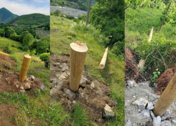 Priten shtyllat e drurit të energjisë elektrike mbetet gjithë zona pa drita