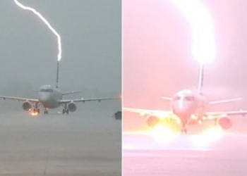 VIDEO/ Rrufeja godet avionin pak pas uljes mes stuhisë