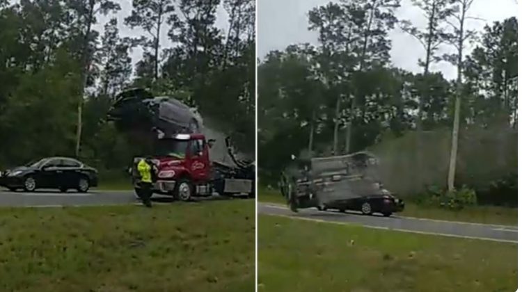 Si në filma, shikoni si ‘fluturon’ kjo makinë mbi karrotrec (VIDEO)
