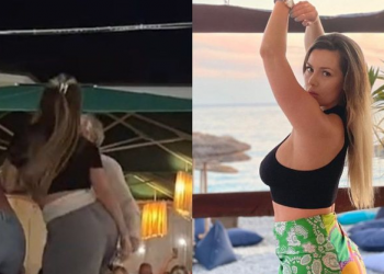 Olta Gixhari “trondit” korçarët, hipën mbi karrige dhe… (Video)