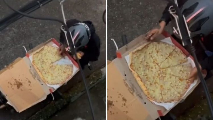 Shoferi i porosive filmohet në aksion, ajo që bën me picën është interesante