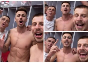 “Thërret Prizreni, mori Shkodër”, festa e kuqezinjve në dhomat e zhveshjes (VIDEO)