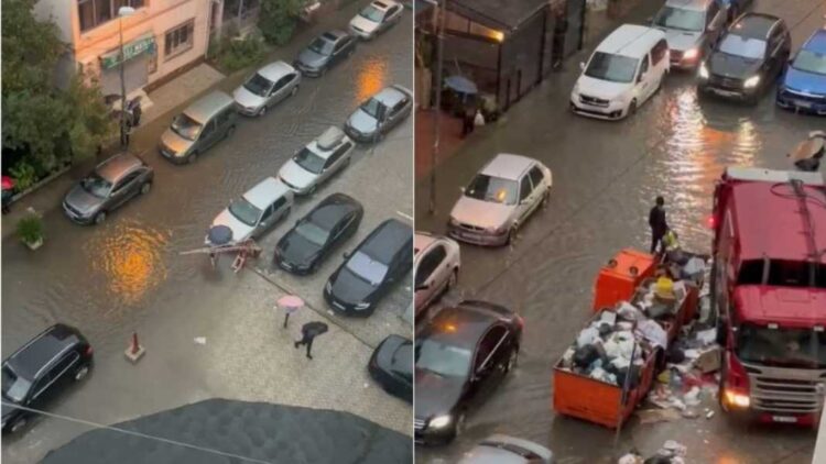 Tirana zgjohet me shi të rrëmbyeshëm, rëndohet trafiku