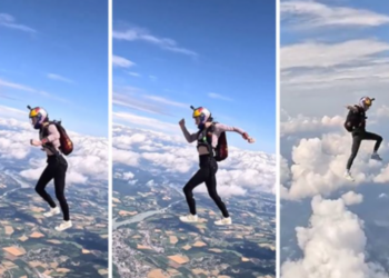 VIDEO/ Njihuni me parashutisten që i pëlqen të “ecë” mbi re