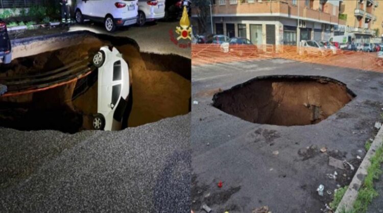 Shembet rruga në Romë, gropa e madhe “përpin” 2 makina