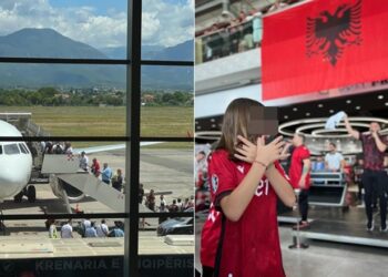 Dyndje në aeroport, tifozët kuqezi nisen në Gjermani!/VIDEO