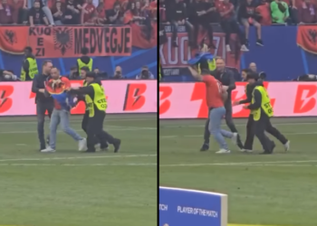 Momenti kur një tjetër tifoz shqiptar futet në fushë gjatë ndeshjes me Kroacinë