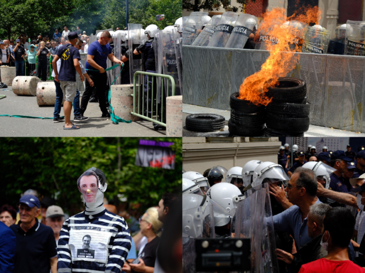 Veliaj i burgosur në koshin e plehrave, policia shton gazin/ Çfarë ndodhi në protestën para Bashkisë