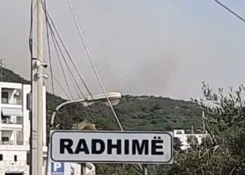Zjarr në kodrat e Radhimës, zona mbulohet nga tymi