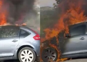 Dyshohet një shkëndijë elektrike, shkrumbohet makina në autostradën Vlorë-Levan