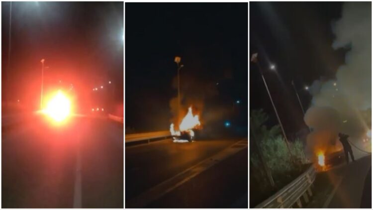 Përfshihet nga flakët një automjet në aksin Fier-Seman