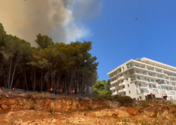 FOTO/ Përkeqësohet situata me zjarret në Shëngjin, flakët djegin çadrat e resortit