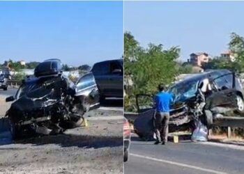 Aksident në Krujë-Thumanë, makina përfundon mbi barrierë