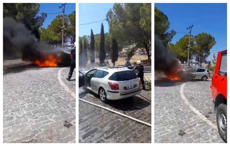 Berat, makina me qera e turistëve përfshihet nga flakët në kala