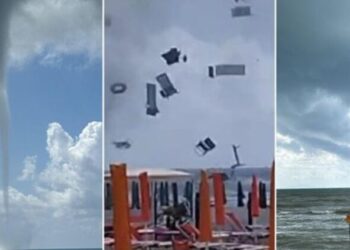 ‘Çmendet’ moti në Itali, tornado fluturon çadrat dhe shezlonet në plazh