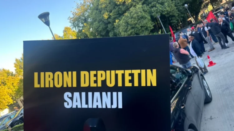 “Lironi deputetin Salianji”, protestuesit mblidhen tek selia blu me pankarta për deputetin