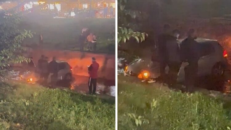Aksident i frikshëm në Tiranë, makina “fluturon” nga rruga dhe përfundon në Lanë