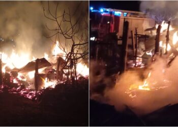FOTO/ Përfshihet nga zjarri një magazinë në Kolonjë