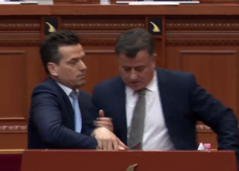 Demokratët në Kuvend përplasen me Shehajn, Noka e shtyn nga foltorja dhe i hedh celularin, Mziu e shan nga robt – VIDEO