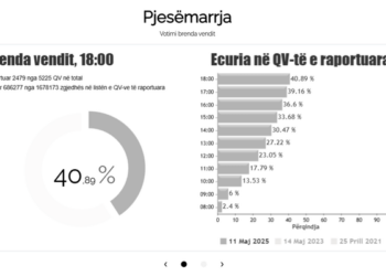 Zgjedhjet/ Pjesëmarrja në rang vendi deri në orën 18:00 i kalon 40%