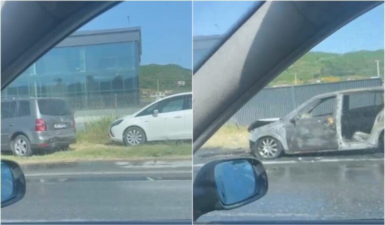 VIDEO/ Aksident i trefishtë në autostradën Tiranë – Durrës, shkrumbohet nga flakë një automjet