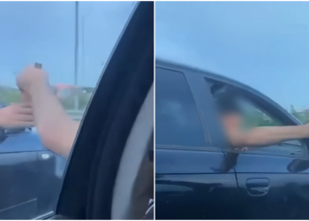 ‘Çmenden’ të rinjtë! Shkëmbejnë birrat nga makina në makinë në mes të autostradës (Video)