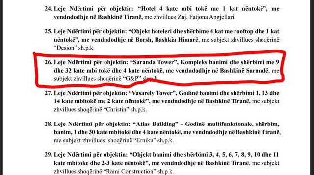 Vendimi i KKTU-së i disa javëve më parë për lejen e ndërtimin për objektin “Saranda Tower”