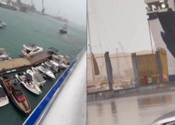 Stuhia në Durrës/ Trageti këput litarët, hekurat bien mbi anijet e tjera (VIDEO)