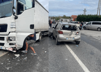 Kamioni përplaset me Toyotën në Lezhë-Shkodër, një i plagosur dhe trafik i rënduar