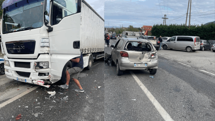 Kamioni përplaset me Toyotën në Lezhë-Shkodër, një i plagosur dhe trafik i rënduar