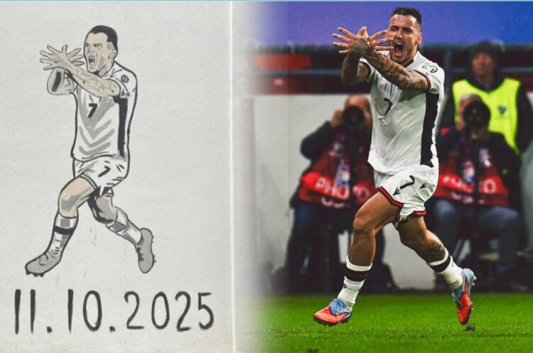 Rey Manaj bëhet ikonë në mur – Mitrovica e nderon për golin ndaj Serbisë