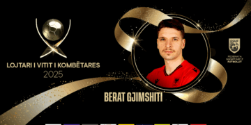 Për të dytin vit radhazi, kapiteni Berat Gjimshiti zgjidhet nga futbollistët e Kombëtares “Lojtari i Vitit i Kombëtares”