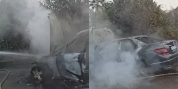 Përfshihet nga flakët një makinë në Unazën e Re në Tiranë