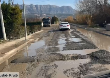Plasin ujërat në Luz të Fushë-Krujës, amortizohet rruga kryesore, rrezik për shoferët (Video)