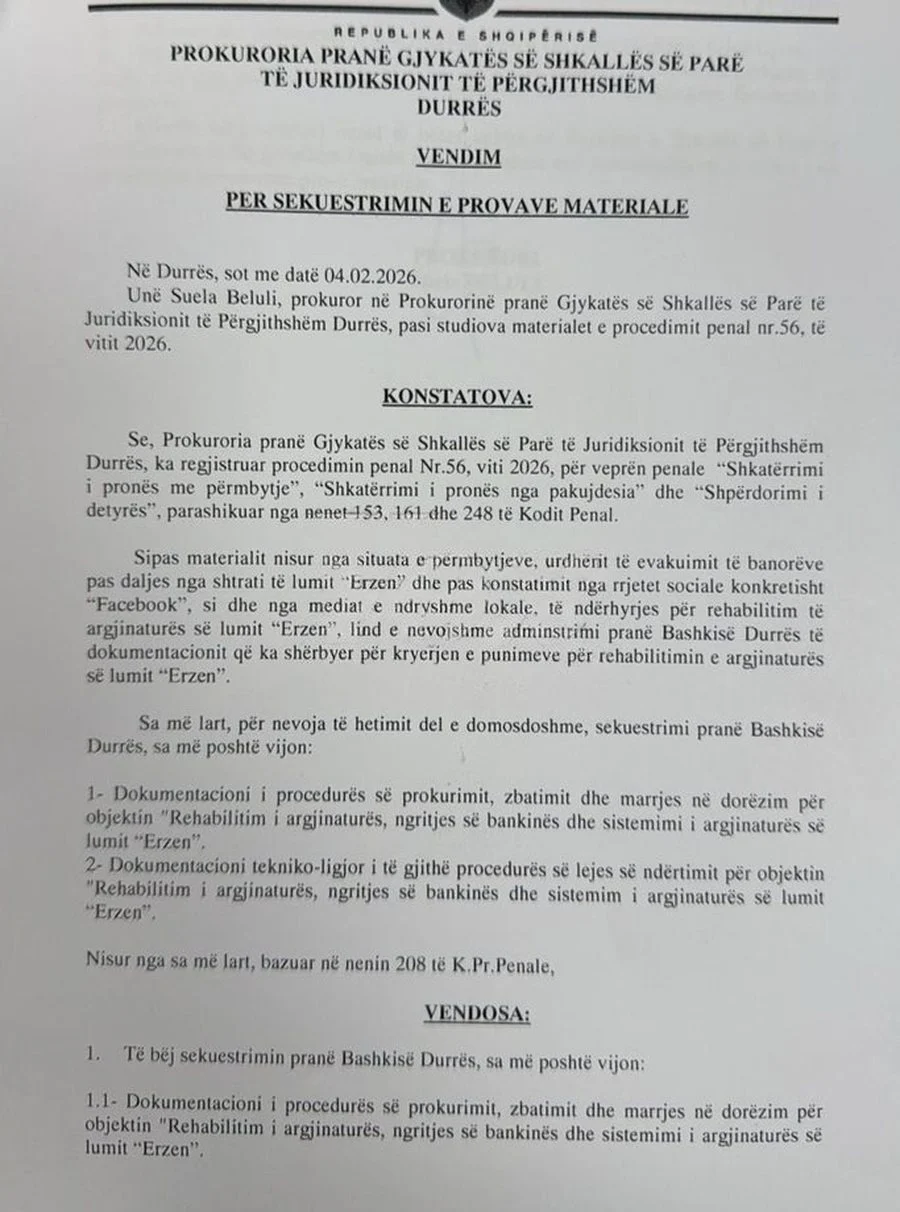 Çarja e argjinaturës përmbyti Durrësin  humbi jetën një punonjës  Prokuroria sekuestron dosjet në bashki