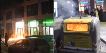 Hidhen molotovë në koshat e mbeturinave dhe në derën e një biznesi (VIDEO)