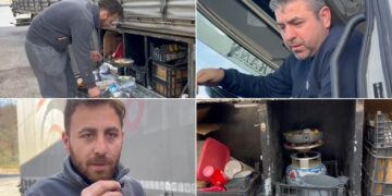 Kamionistët turq të bllokuar nga shembja e rrugës në Librazhd: Prej tre ditësh kemi mbetur pa bukë dhe ujë