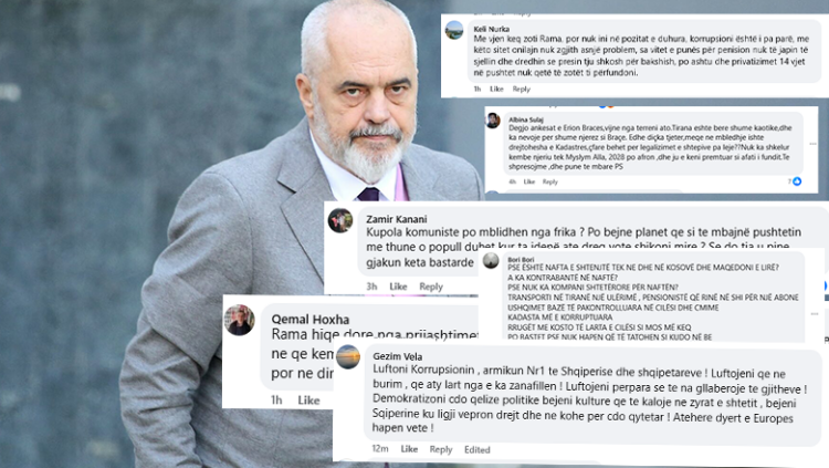 Qytetarët shpërthejnë ndaj Ramës tek faqja e tij për çmimet e larta, korrupsionin dhe shtypjen e mendimit të lirë