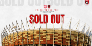 ‘PGE Narodowy’ do marrë nuanca kuqezi, shiten të gjitha biletat për tifozët shqiptarë mbi sfidën me Poloninë