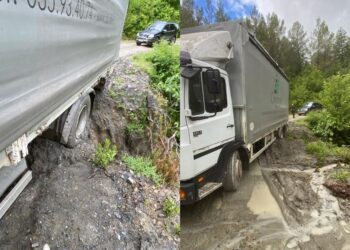 Dherat bllokojnë rrugën Gramsh-Kukur, kamioni gati të bjerë në humnerë