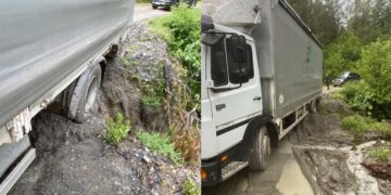 Dherat bllokojnë rrugën Gramsh-Kukur, kamioni gati të bjerë në humnerë