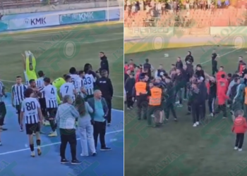 Kaos në Korçë pas ndeshjes/ Tifozët sulmojnë futbollistët e Laçit gjatë festës