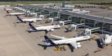 Një dron fluturon pranë zonës së operimit në Aeroportin e Mynihut, pezullohen përkohësisht fluturimet