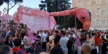 Protesta/ Mikrofoni u jepet pensionistëve! Rikthehen ‘flamingot’ në paradë, bashkohen edhe dhitë